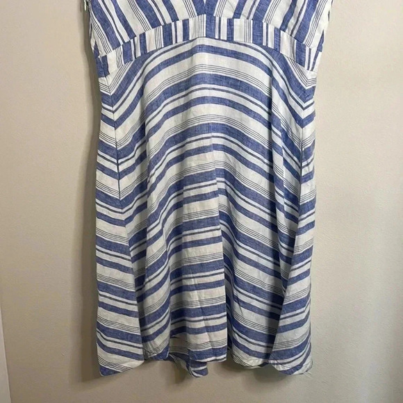 NWT Maeve Bon Vivant Blue & White Striped Linen Midi Dress Size 14 - Picture 12 of 13